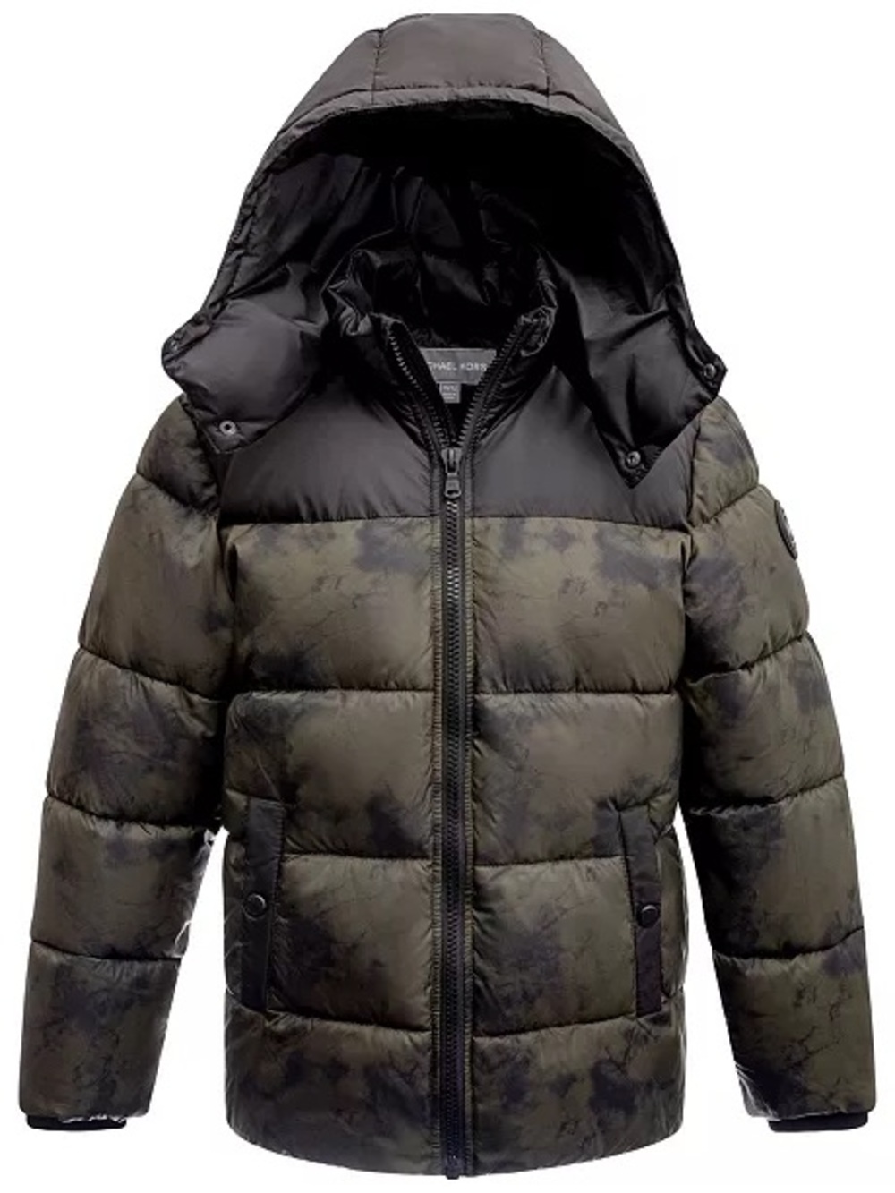 Michael Kors Kids Olive Green and Black Puffer Jacket with Hood Sz 14/16